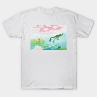 Frog Jumping Into Pond Illustration T-Shirt